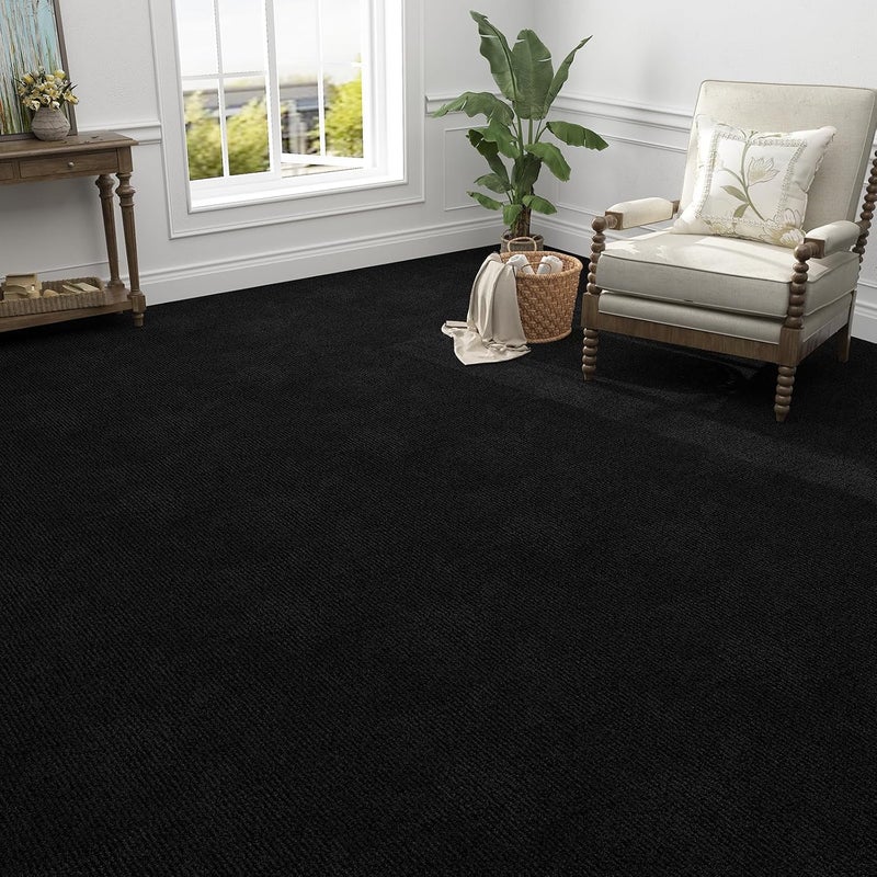 Decotalk Carpet Tiles Black Carpet Squares Carpeting Tile Peel and Stick with Padding, 12"x12", 3 Sheets, Adhesive Carpeting Tiles for Bedroom Basement Soft Padded - Image 4